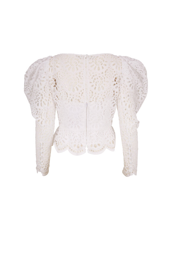 Carolina Herrera - White Eyelet Dramatic Puffed Long Sleeve Blouse