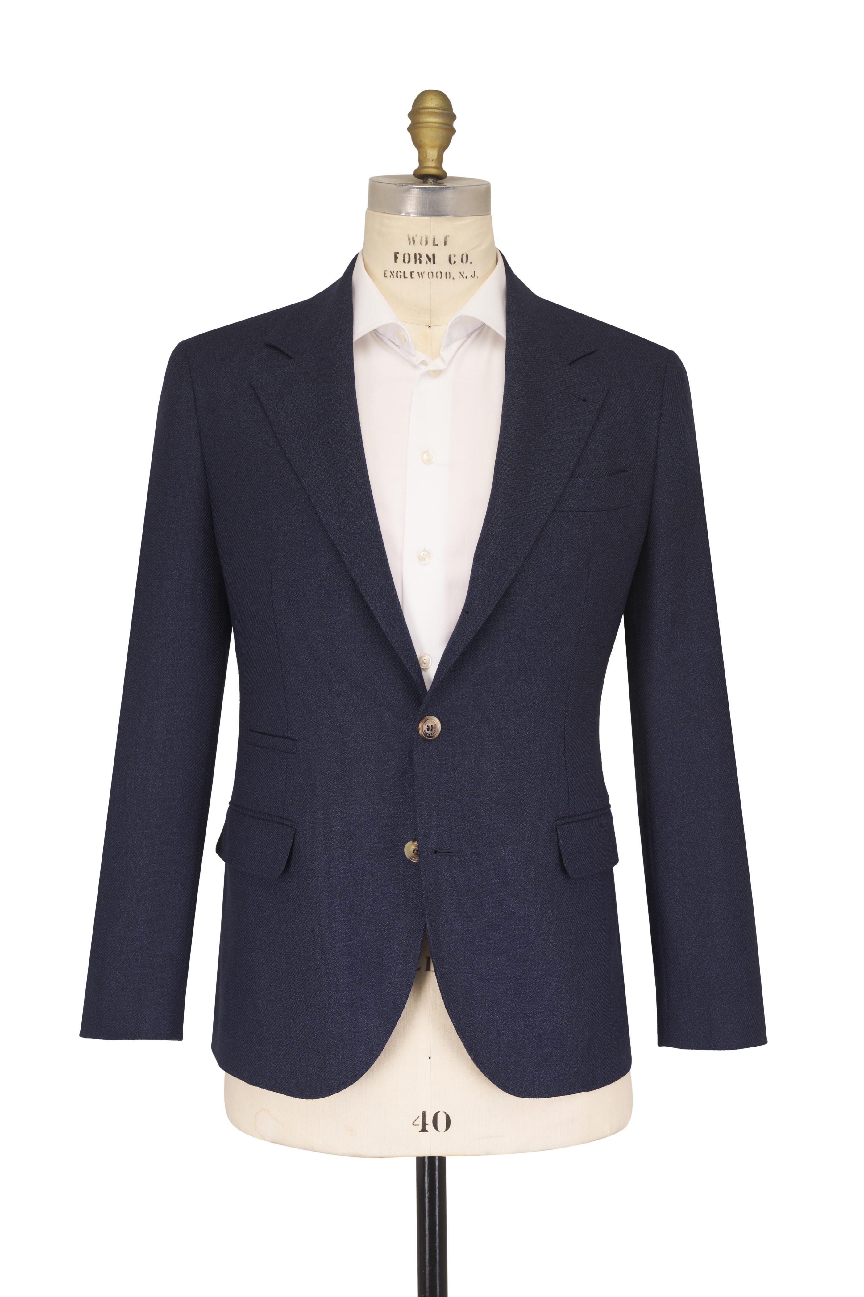 Brunello Cucinelli - Navy Blue Wool Mouliné Single-Breasted Jacket - view 2
