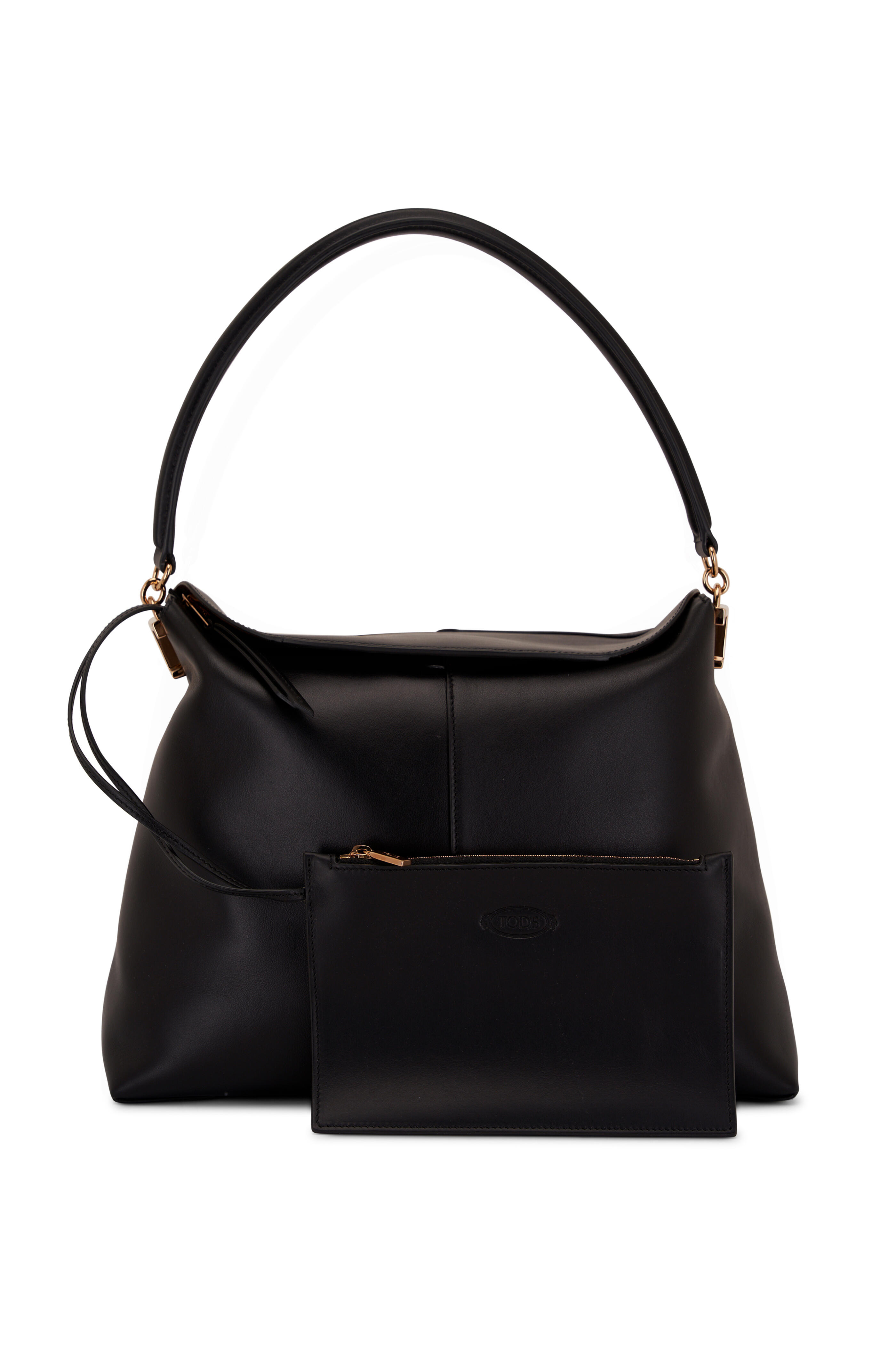 【送料&関税込】Tod's Leather Shoulder Bag Tod's - Small T Case Black Leather Messenger Bag