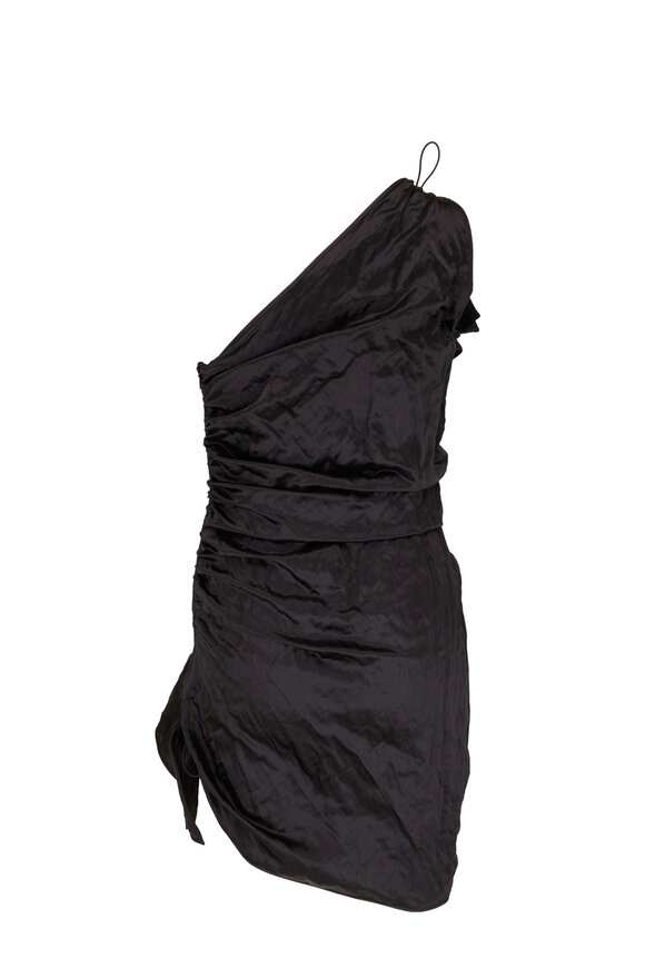 Bottega Veneta - Black Metal Satin Ruffle Dress