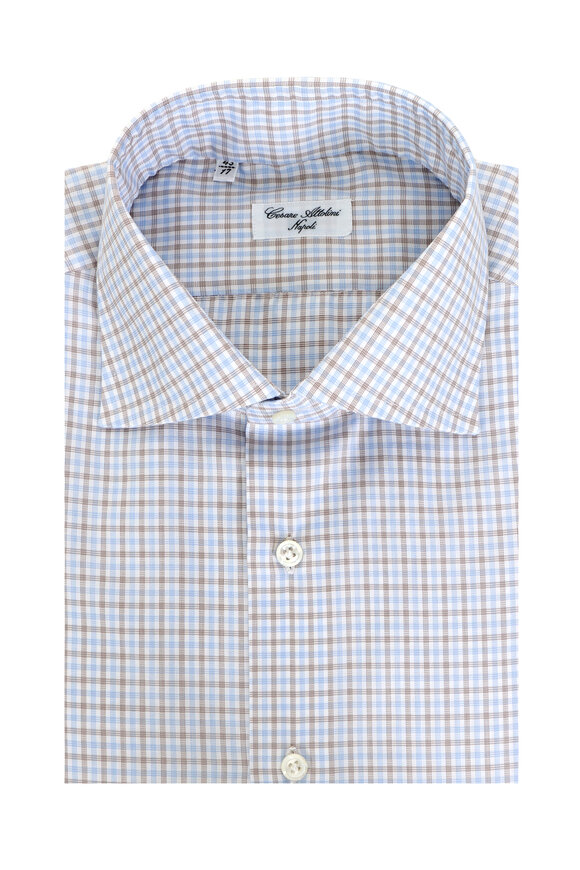 Cesare Attolini Brown & Blue Check Sport Shirt