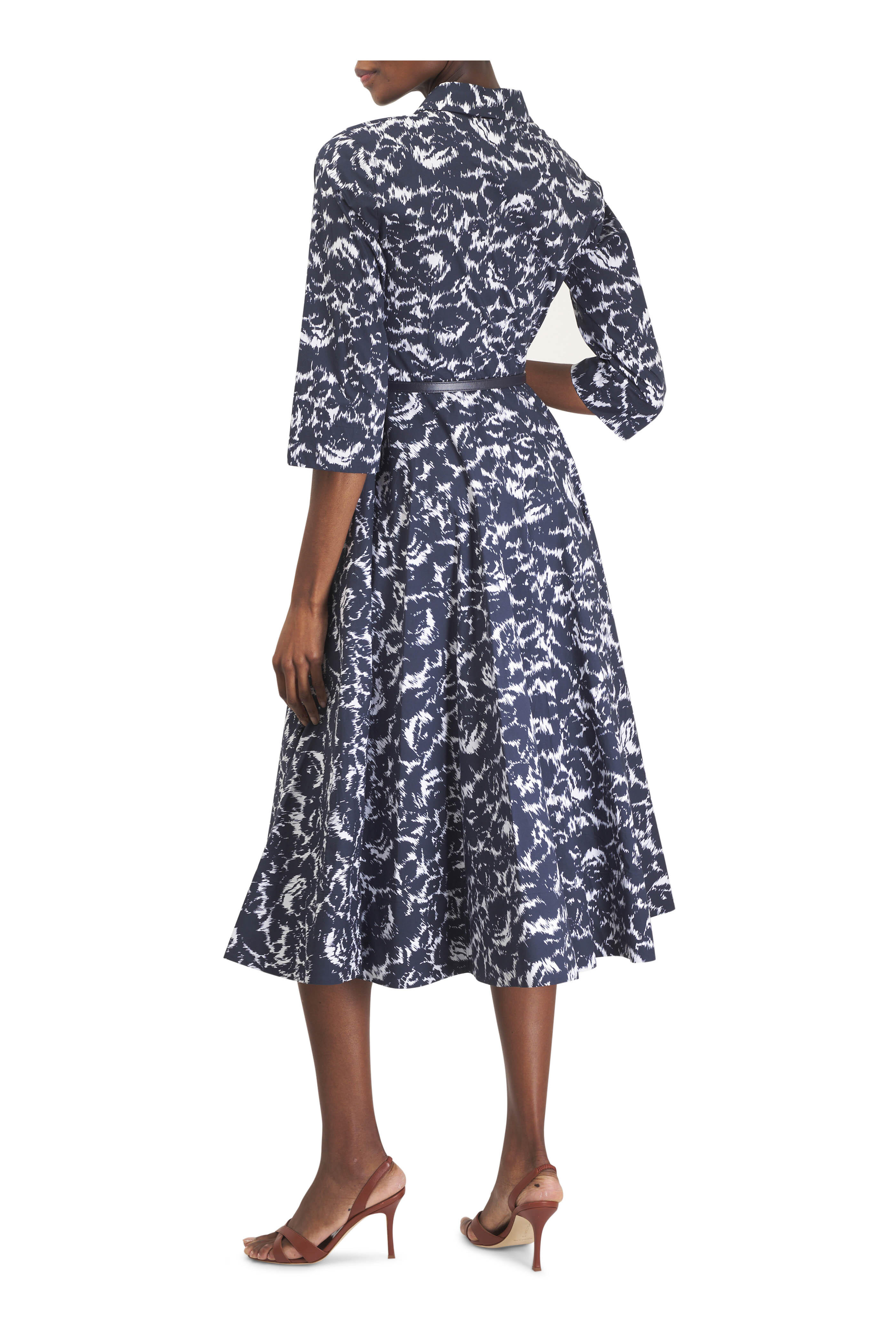 Michael Kors Collection - Midnight & White Print Cotton Belted Shirtdress