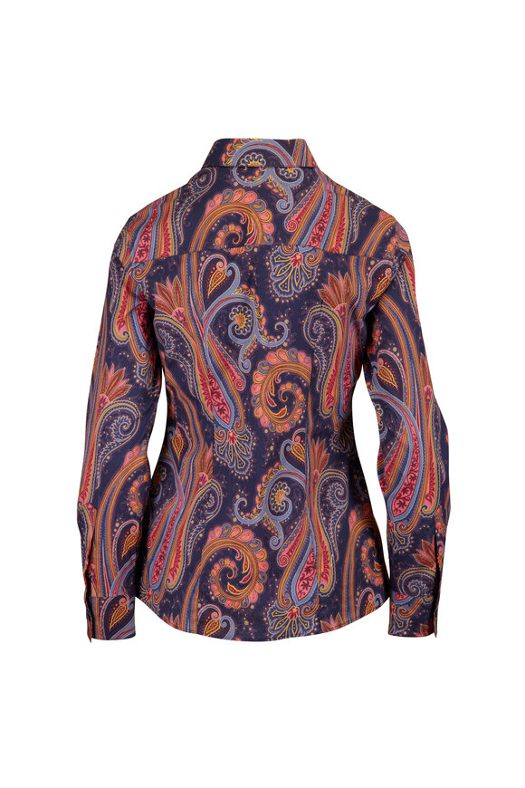 Etro Navy Paisley Print Button Up Blouse - view 2