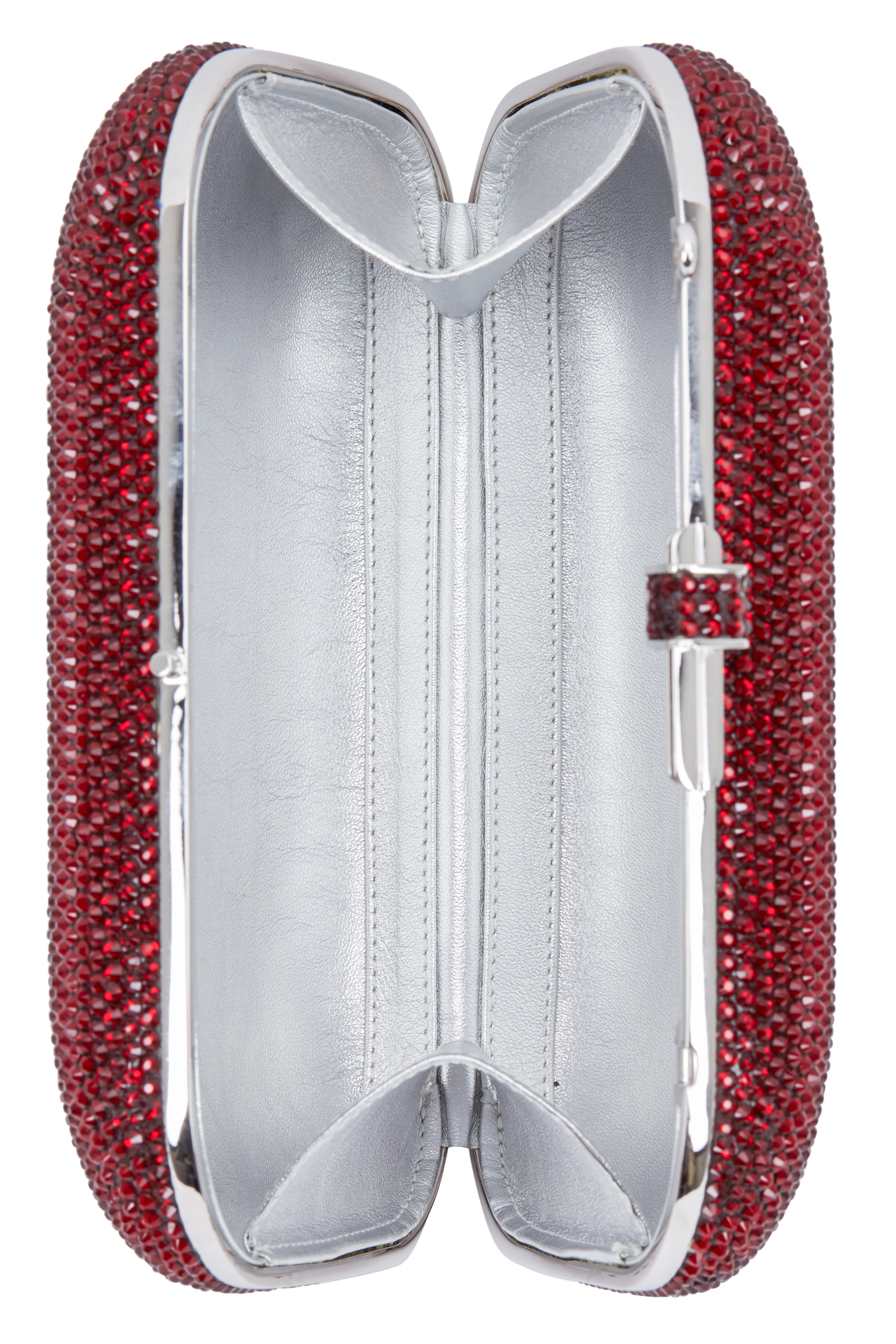 Judith Leiber Slide Lock Crystal Chain Clutch Bag Red