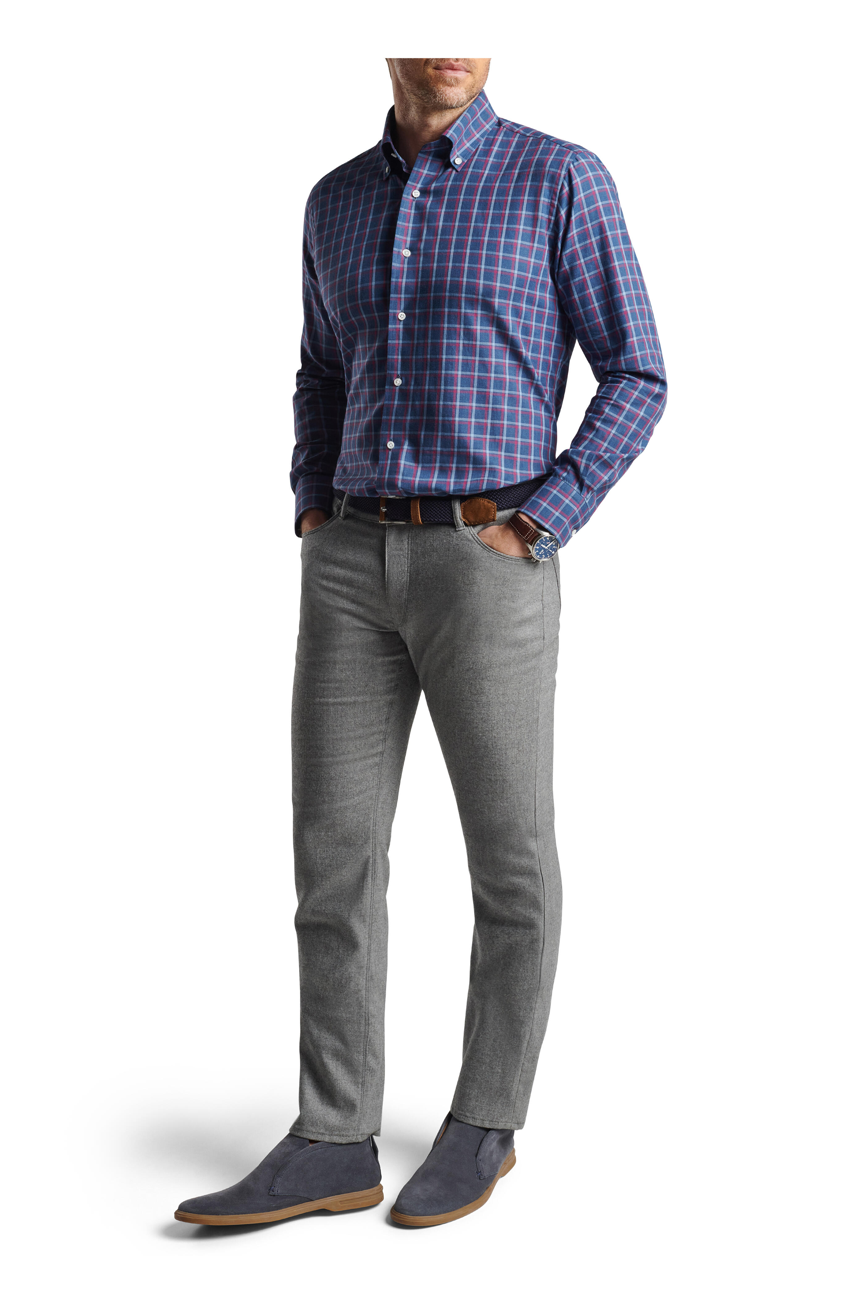 Peter Millar - Andre Winter Navy Plaid Cotton Sport Shirt