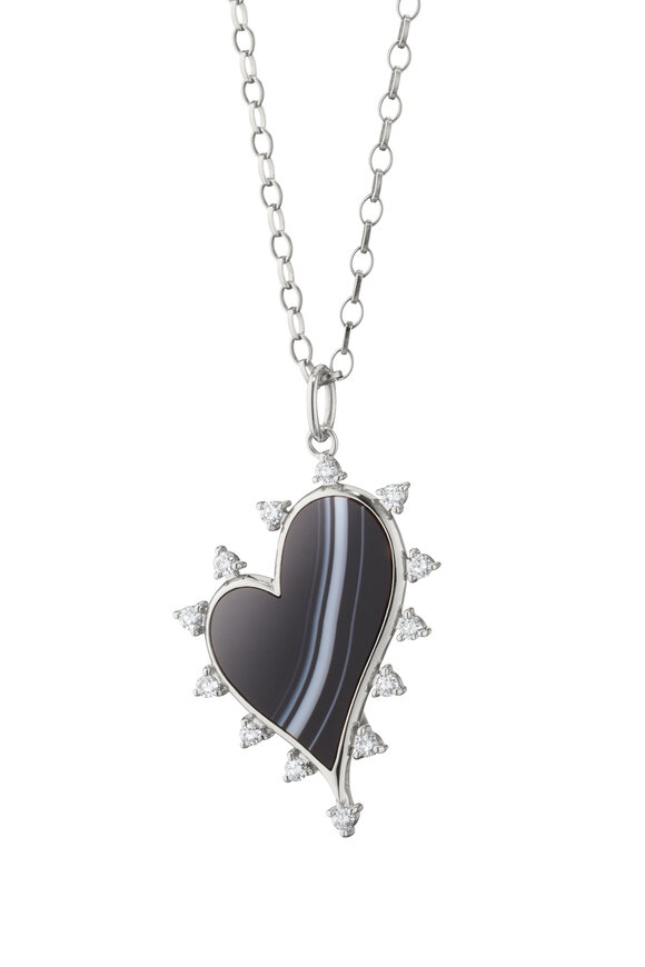 Monica Rich Kosann Sterling Silver Large Black Agate Heart Necklace