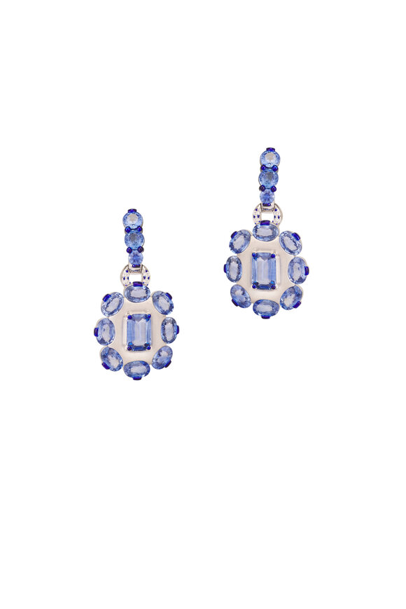 Sutra 18k White Gold Blue Sapphire Drop Earring - view 1