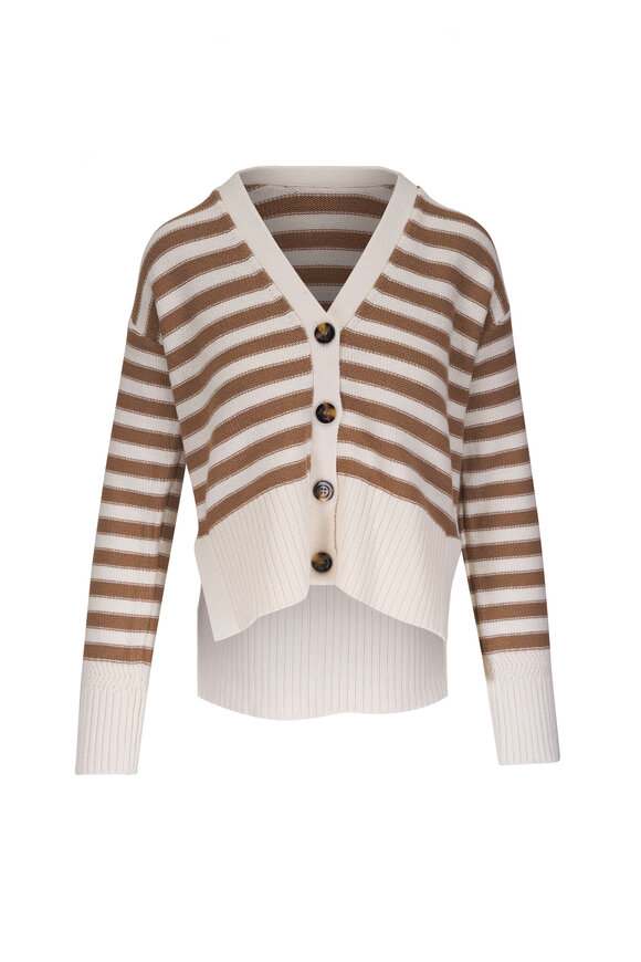 Veronica Beard - Saylor Off-White & Khaki Cotton Cardigan 