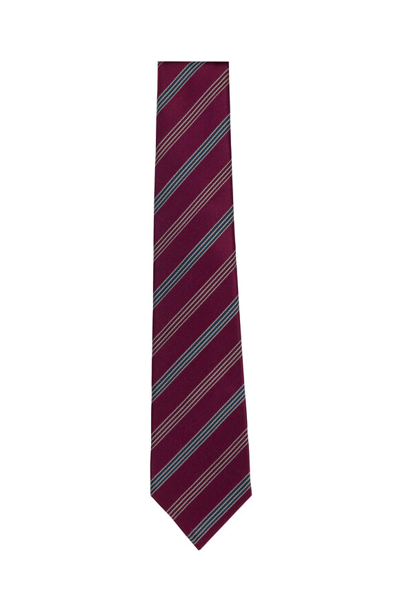Kiton Red Stripe Silk Necktie - view 1