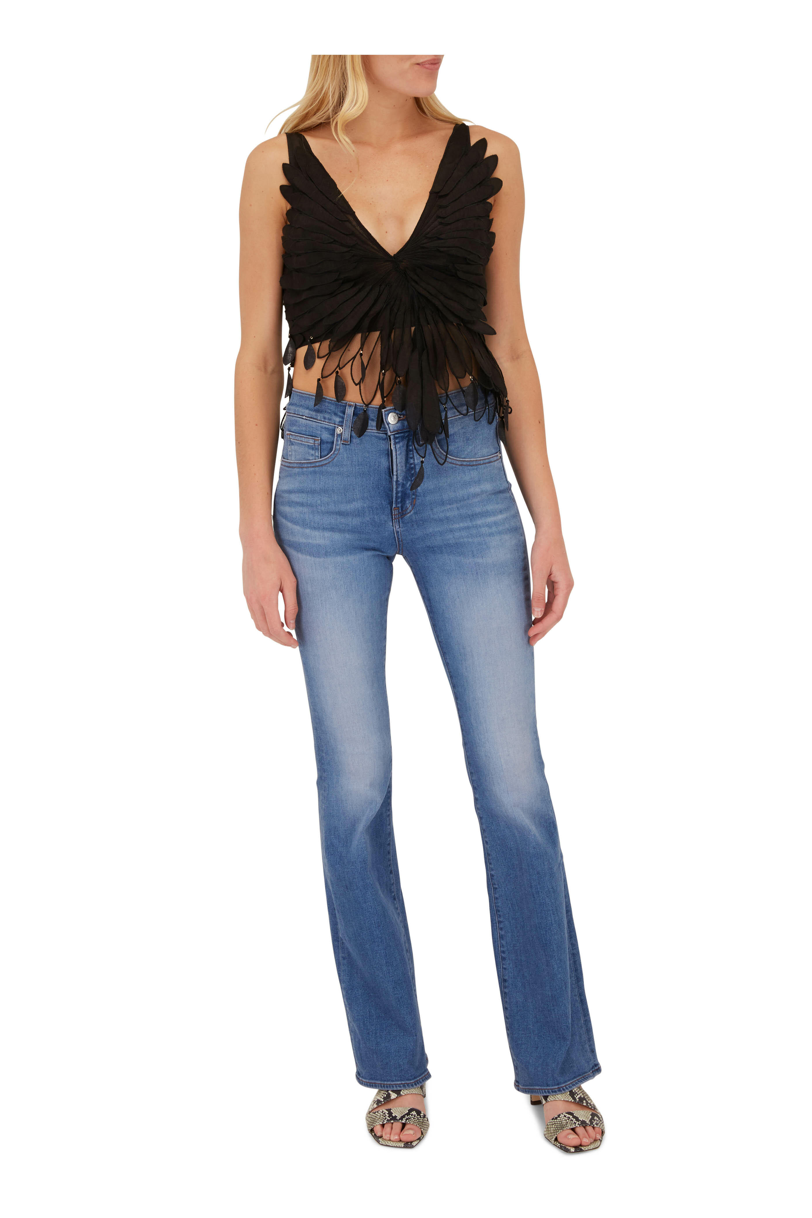 Zimmermann - Rhythmic Black Appliqué Tulle Asymmetric Top