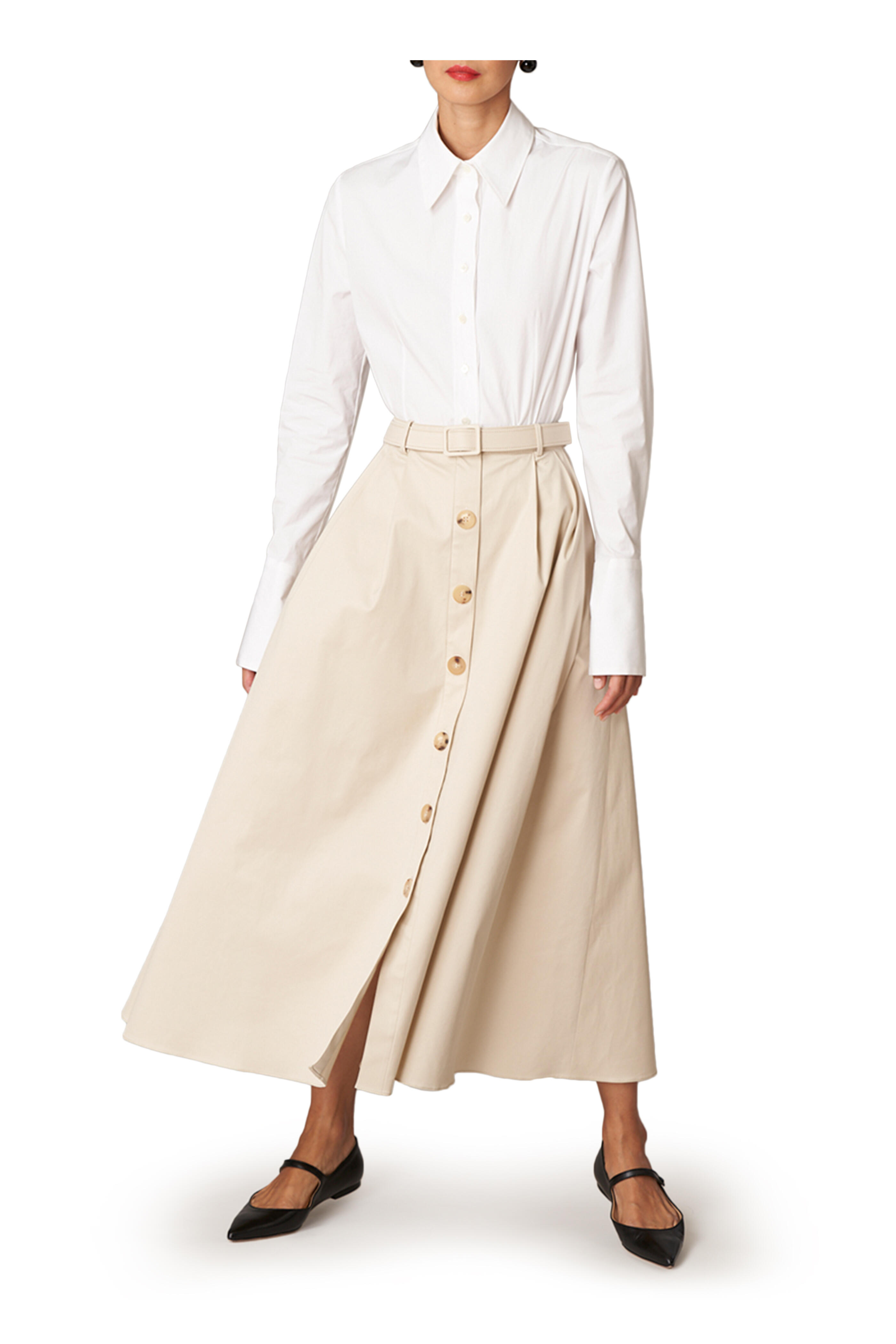 Carolina Herrera - Sand Button Front A-Line Skirt