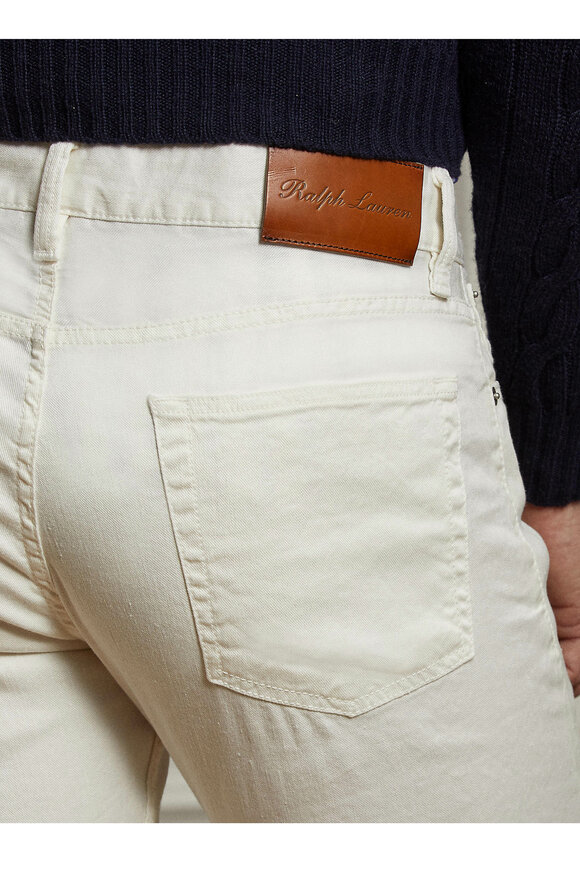 Ralph Lauren Purple Label - Cream Linen & Cotton Five Pocket Slim Pant 