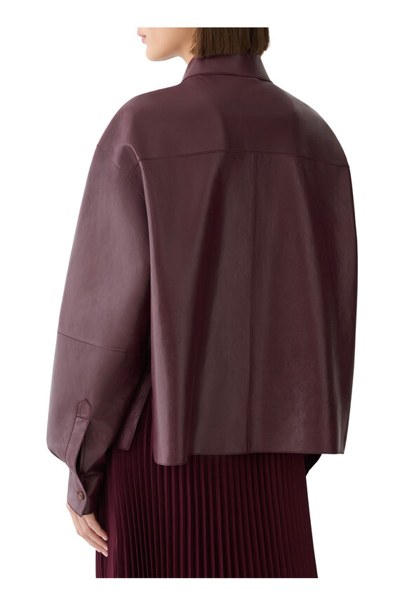 Lafayette 148 New York Aubergine Leather Oversized Cropped Blouse - view 3