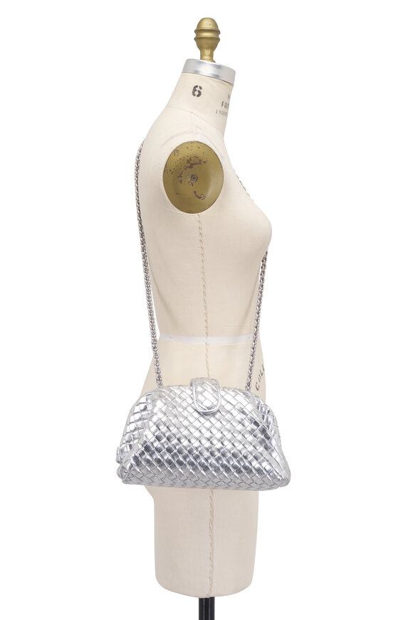 Bottega Veneta Small Lauren 1980 Silver Woven Leather Clutch - view 5