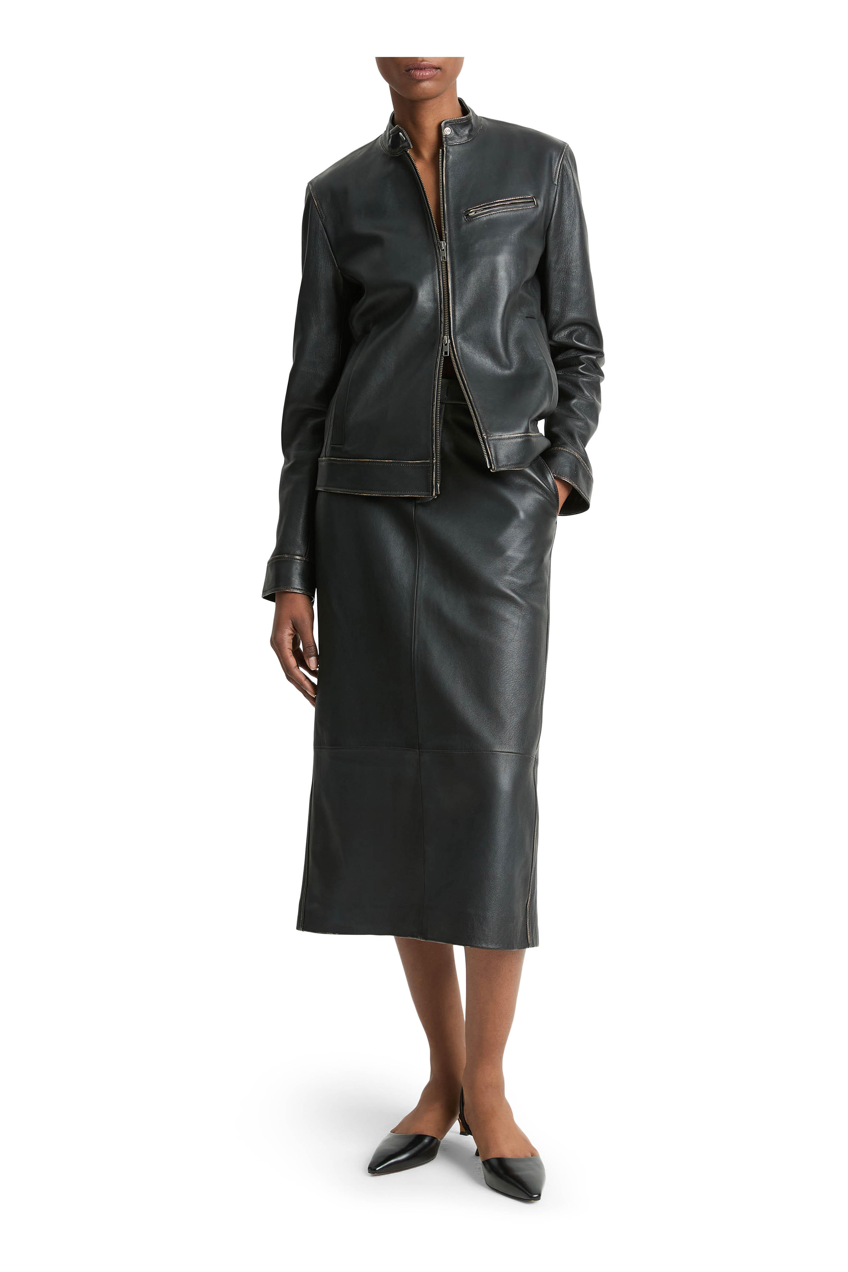 【Vince】レザーモトジャケット Vince - Vintage Black Leather Moto Jacket | Mitchell Stores