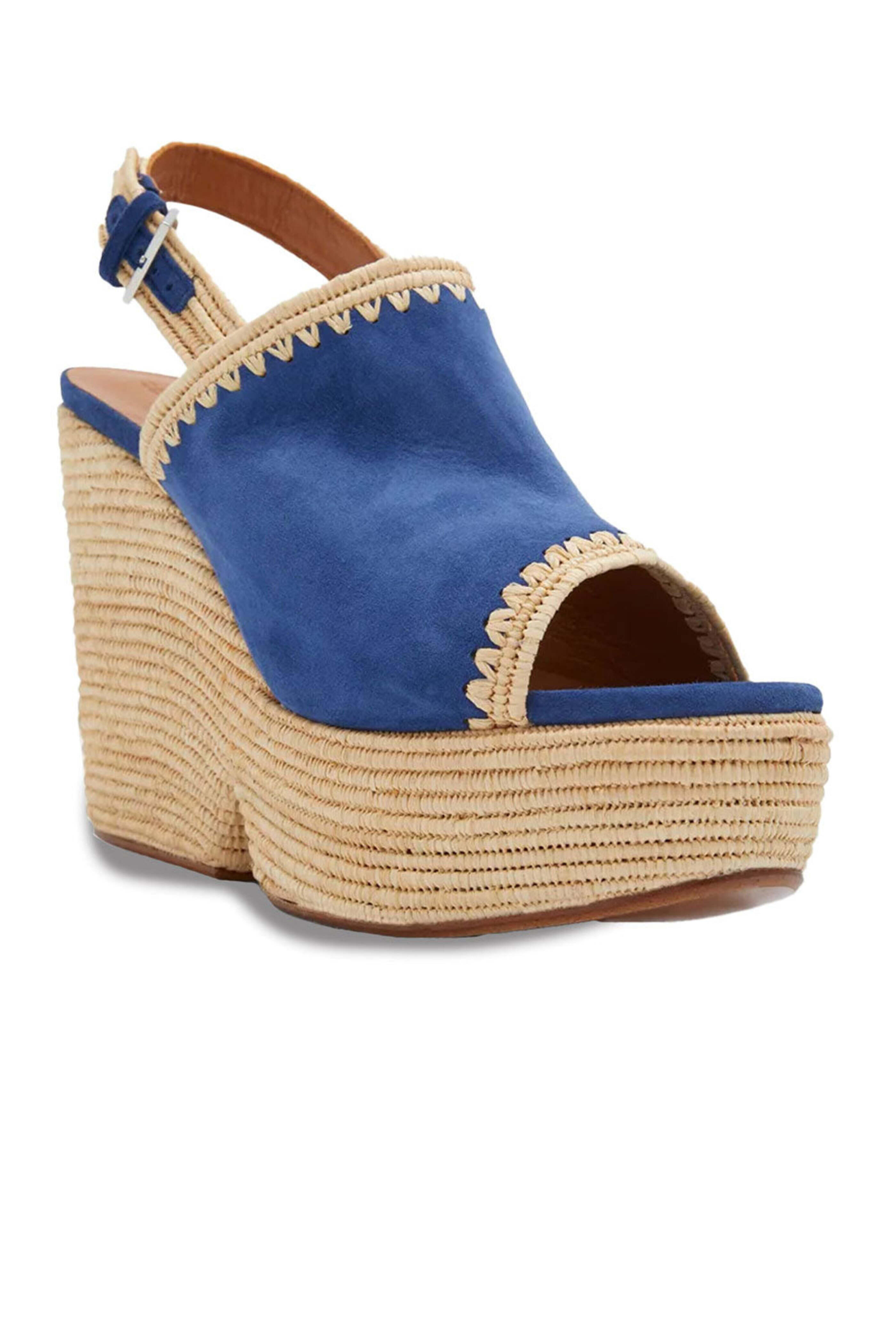 Robert Clergerie - Damya Suede Raffia Slingback Platform in Navy