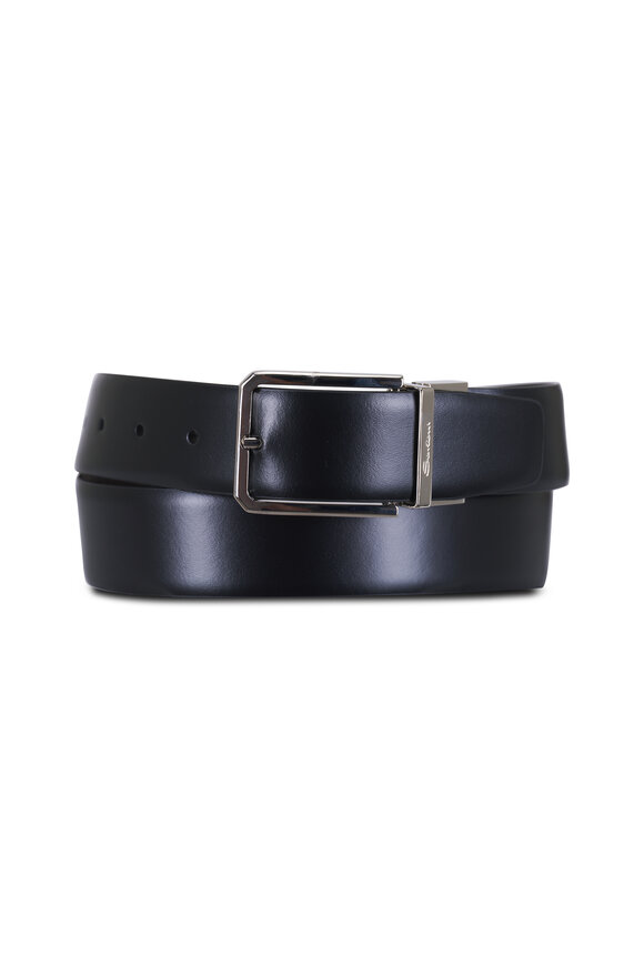 Santoni Black & Dark Brown Leather Reversible Belt