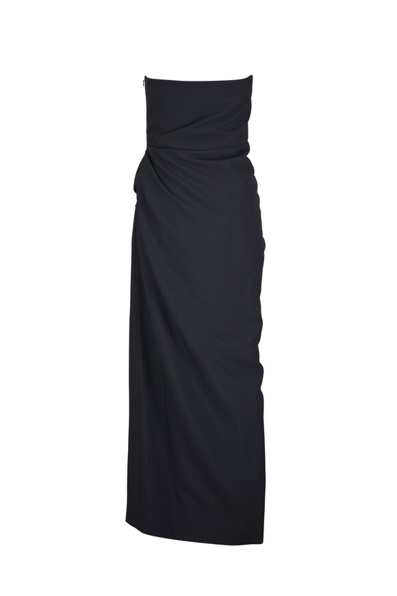 Michael Kors Collection Black Wool Broadcloth Strapless Origami Gown - view 2