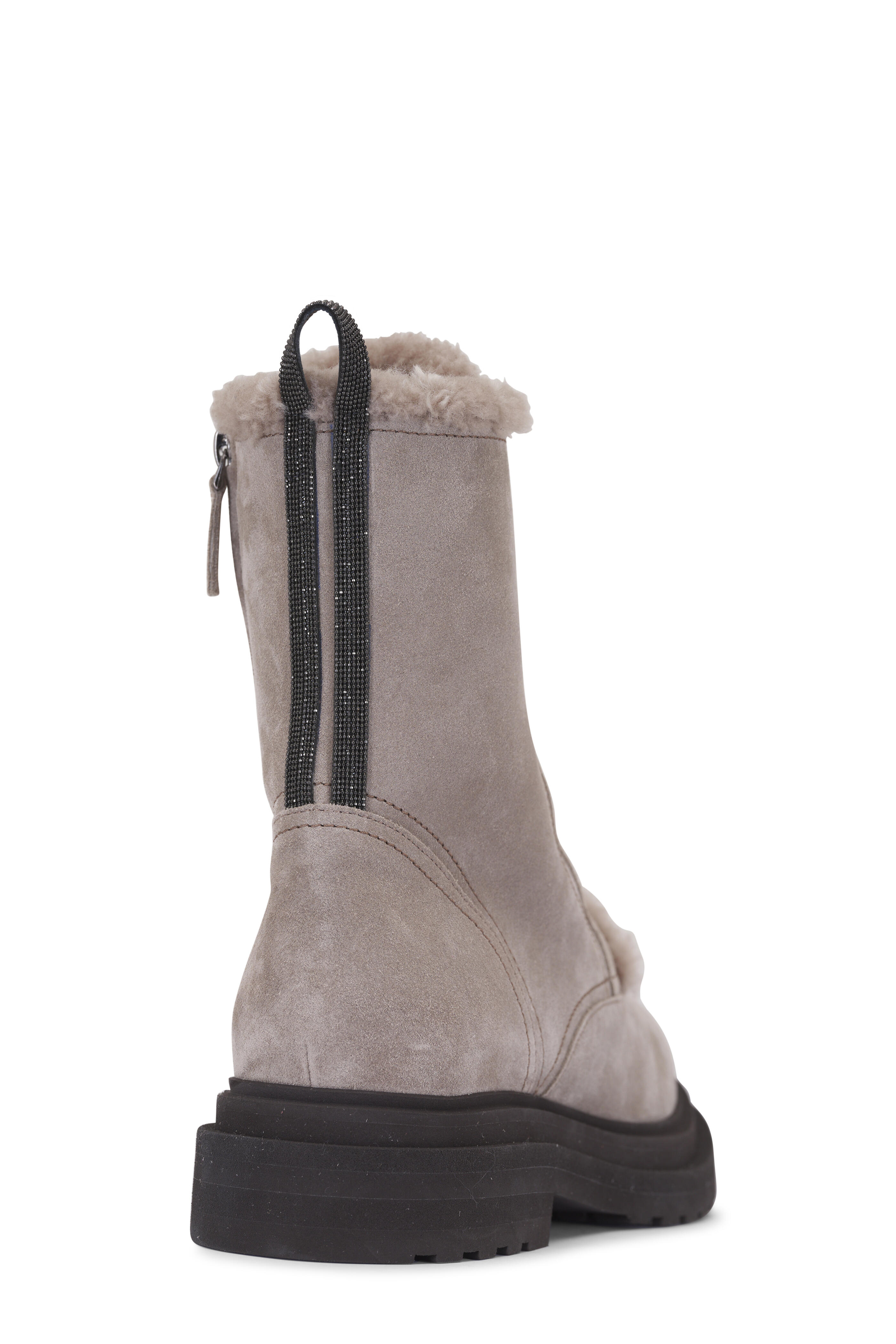 Brunello Cucinelli - Light Gray Suede & Shearling Lined Lace-Up Boot