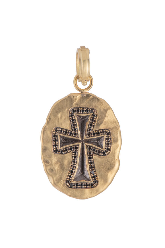 Sylva & Cie Black Diamond Cross Disc Pendant - view 2
