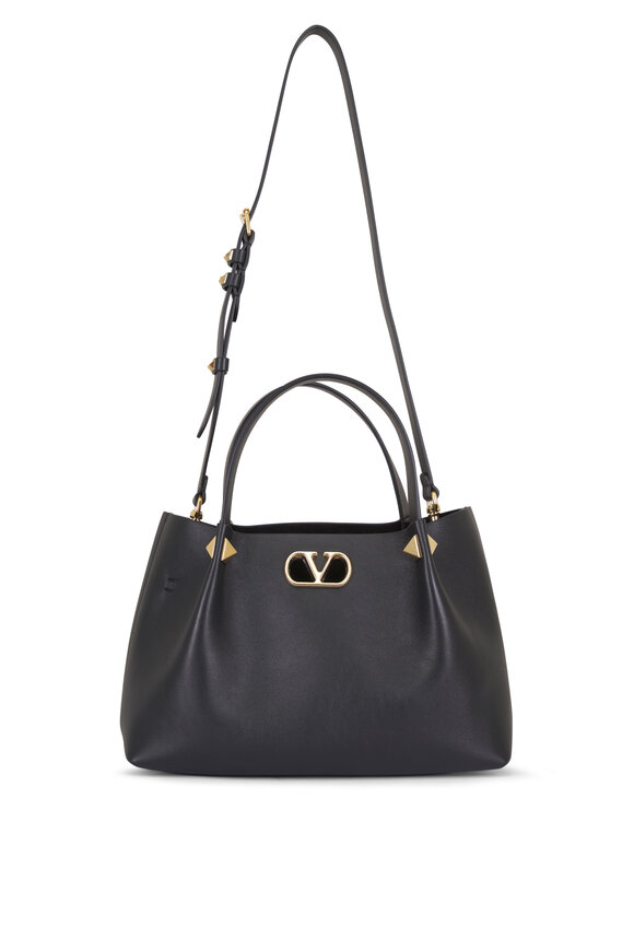 Valentino Garavani Small Ebony Nero Leather Shopping Bag - view 1