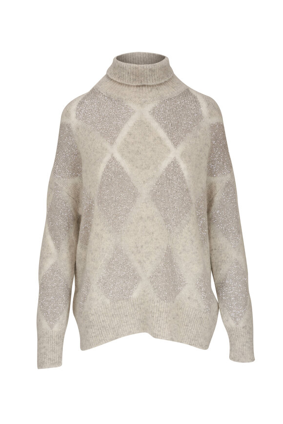 Brunello Cucinelli Argyle Wool & Mohair Lurex Turtleneck Sweater 