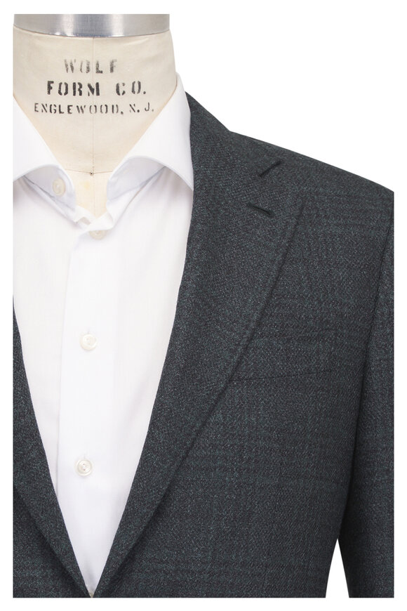 Canali Kei Loden & Black Plaid Wool & Silk Sportcoat