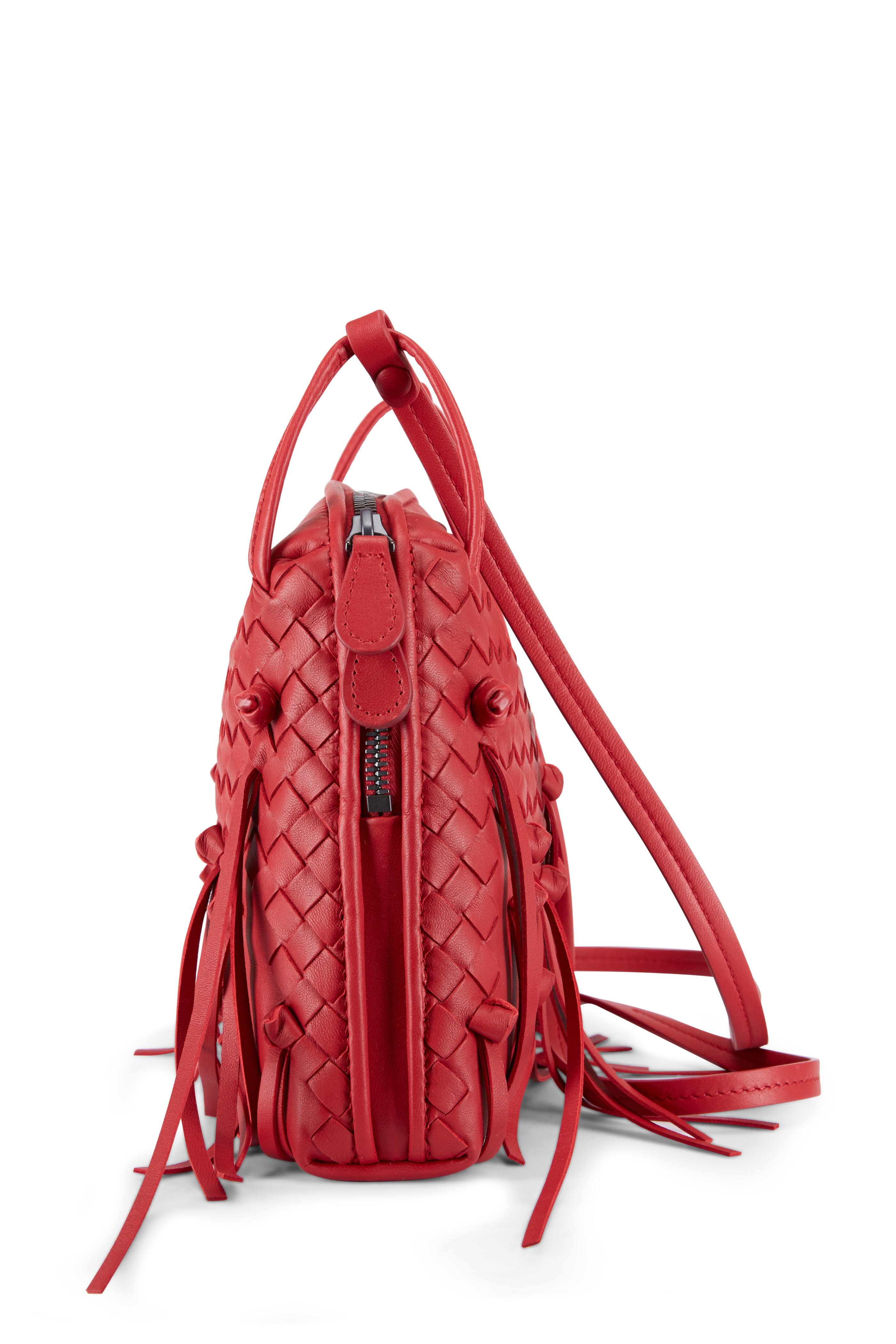 Bottega Veneta - Pillow Red Woven Leather Fringe Crossbody