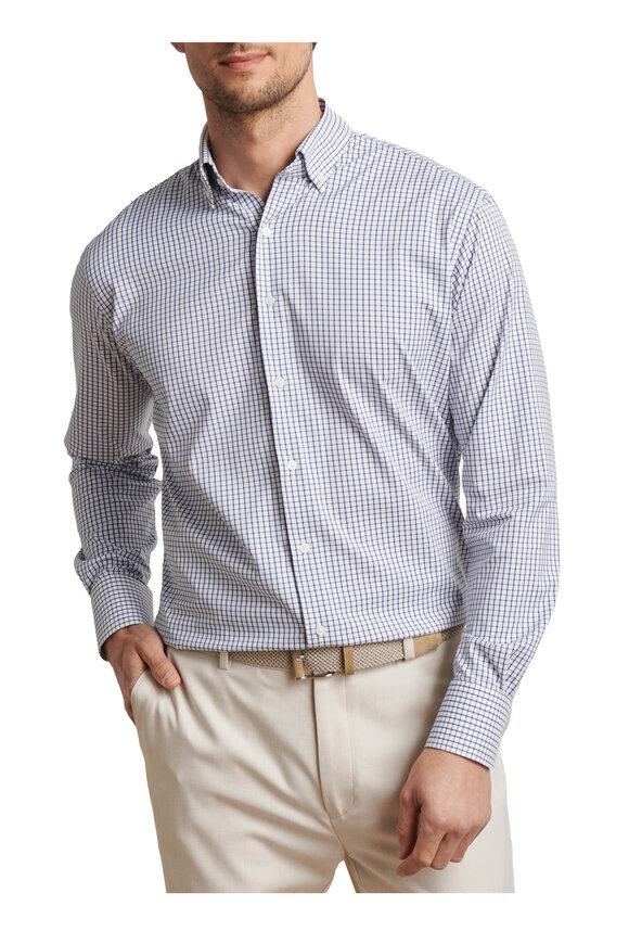 Peter Millar Hanford Navy Plaid Twill Sport Shirt - view 2