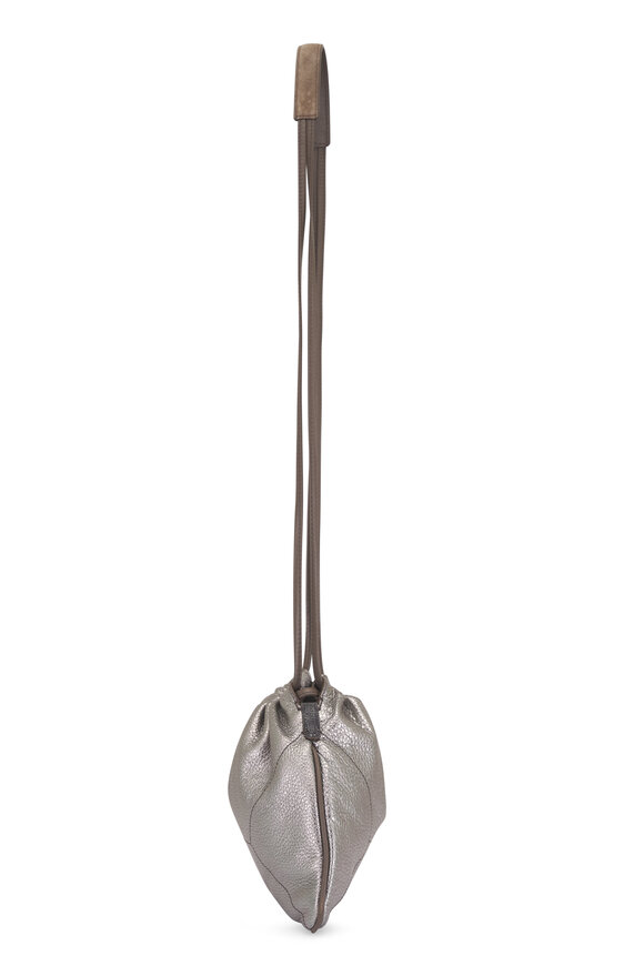 Brunello Cucinelli Silver Metallic Drawstring Shoulder Bag - view 3