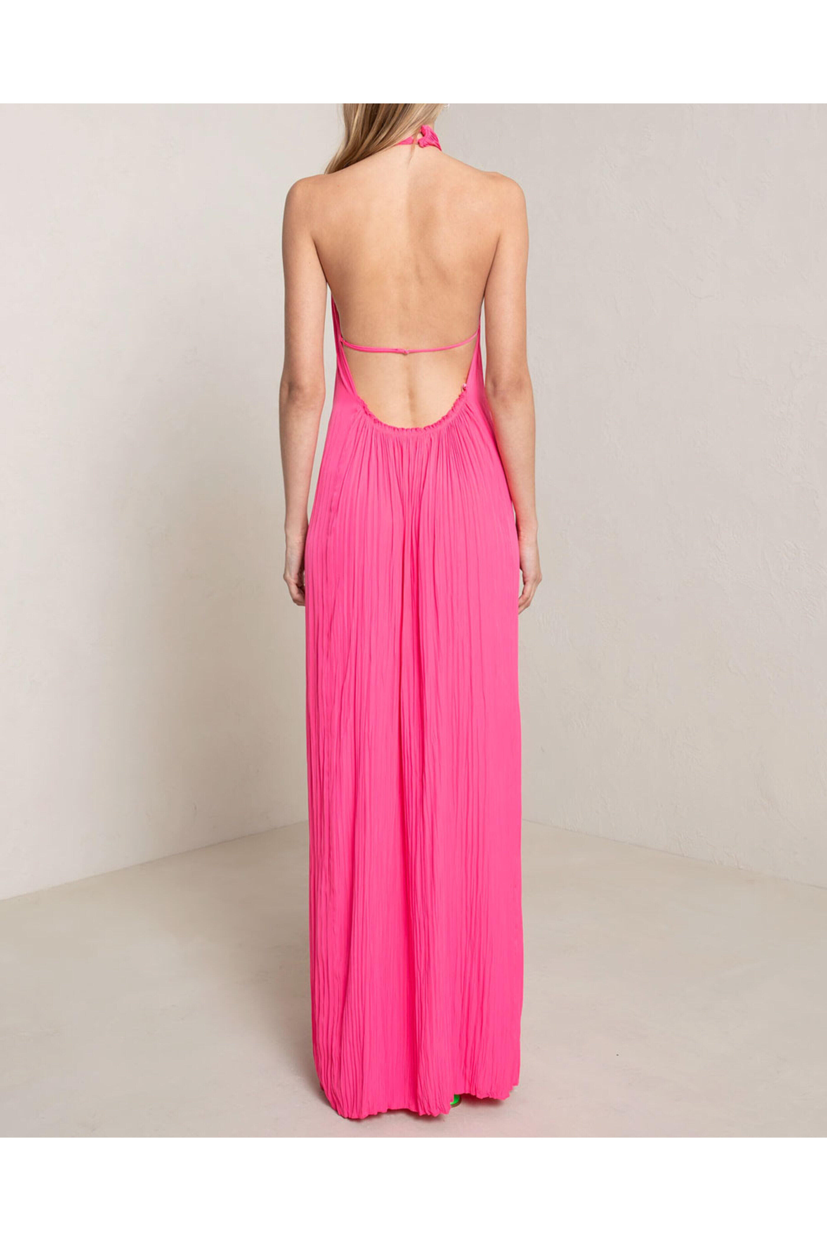A.L.C. - Neon Pink Pleated Halter Rio Maxi Dress