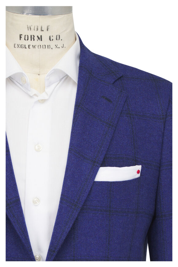 Kiton Navy Blue Check Cashmere, Silk, & Linen Sportcoat - view 1