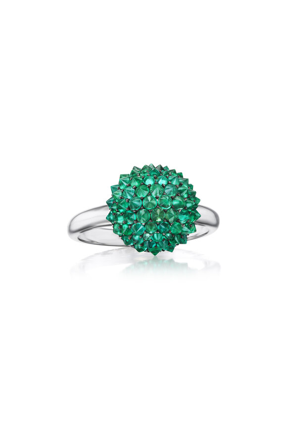Nam Cho 18k White Gold Emerald Stackable Cocktail Ring - view 1