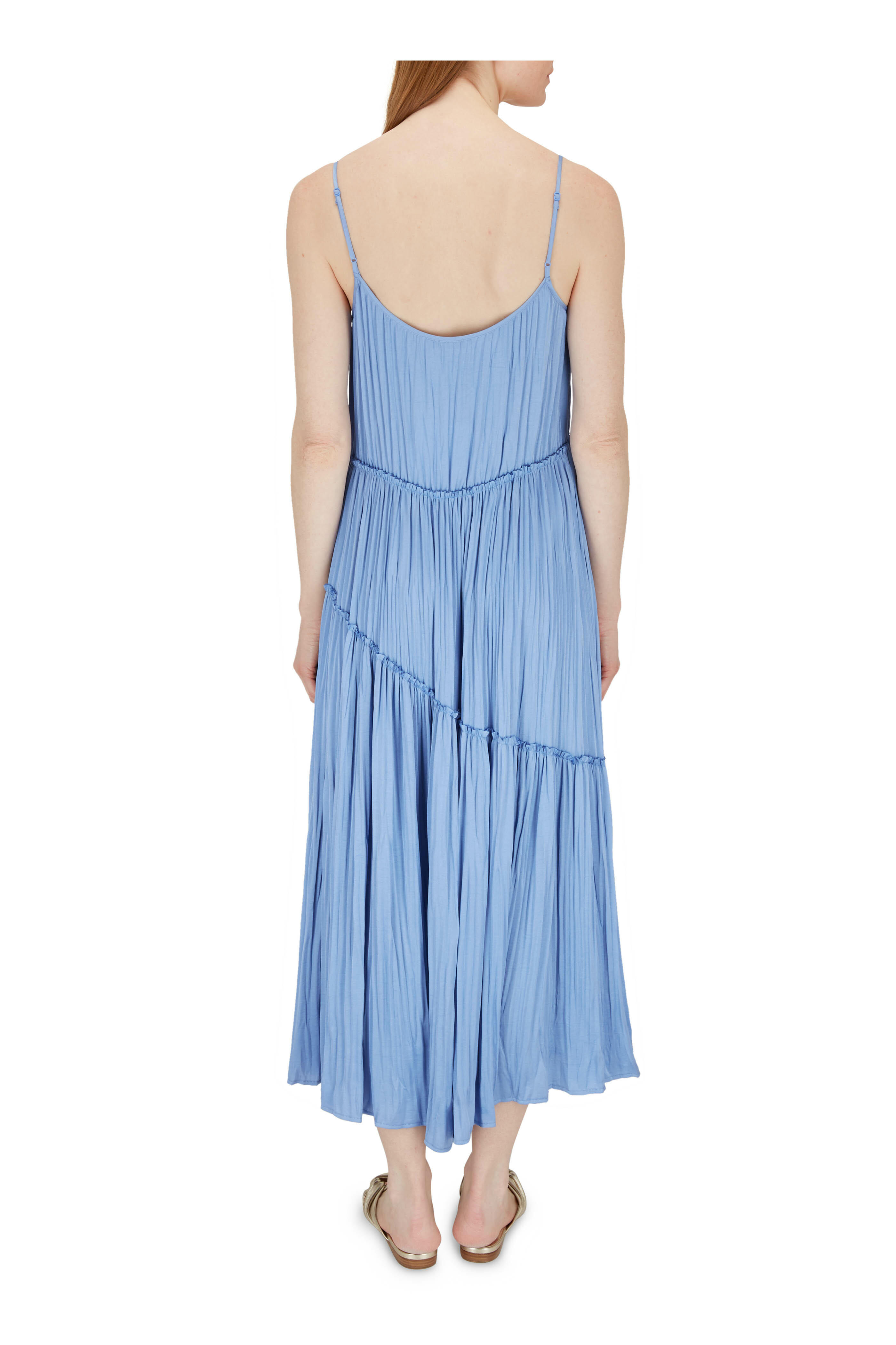 Vince - Blue Tiered Asymmetric Sleeveless Dress