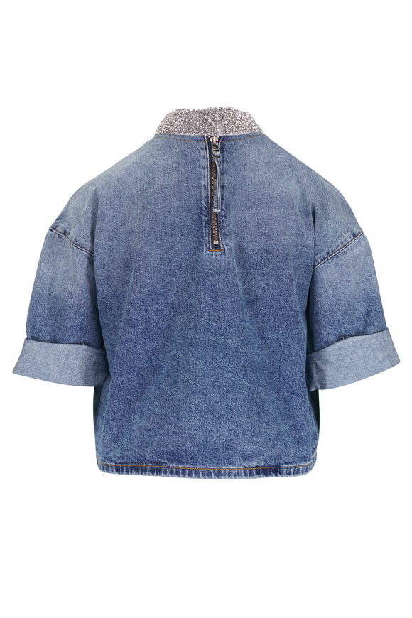 TWP - Ex T Crystal Collar Vintage Wash Denim Top