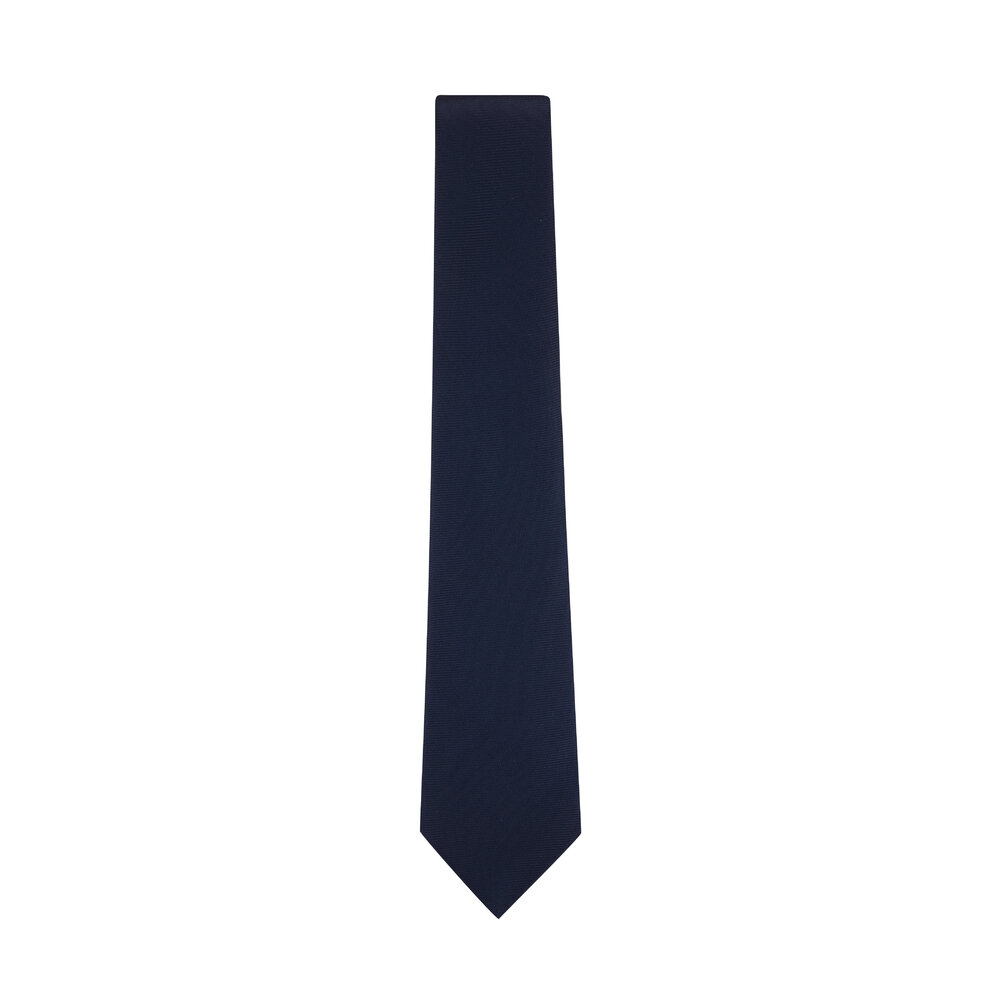 Kiton - Solid Navy Silk Necktie | Mitchell Stores