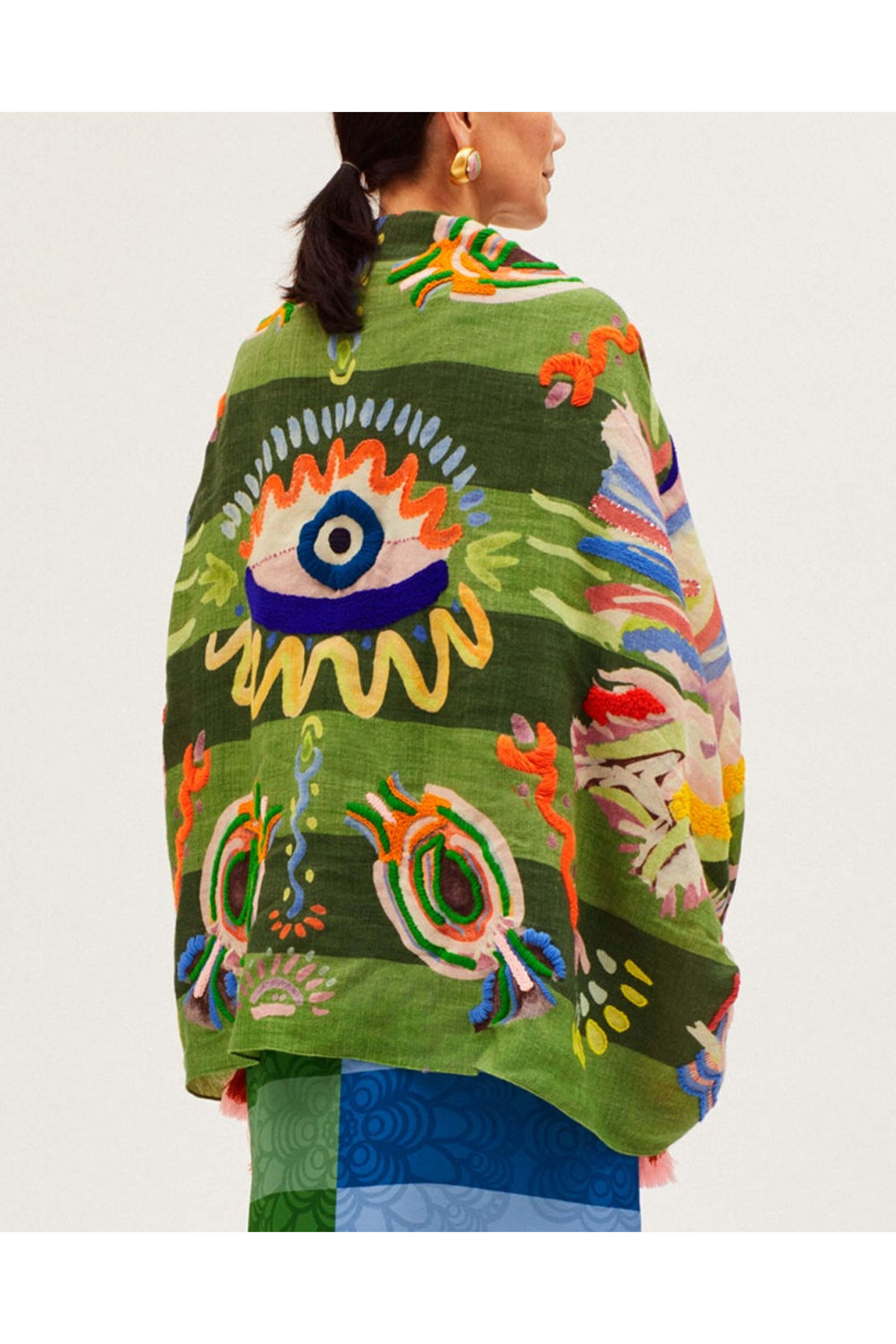 Rianna + Nina - Oniro Green Embroidered Fantasia Eris Scarf