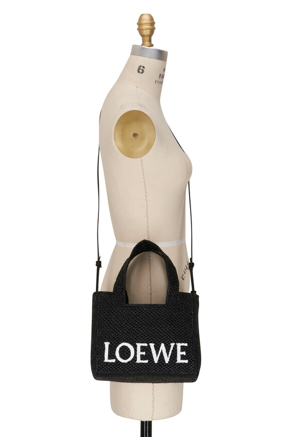 Loewe - Small Loewe Font Black Raffia Tote