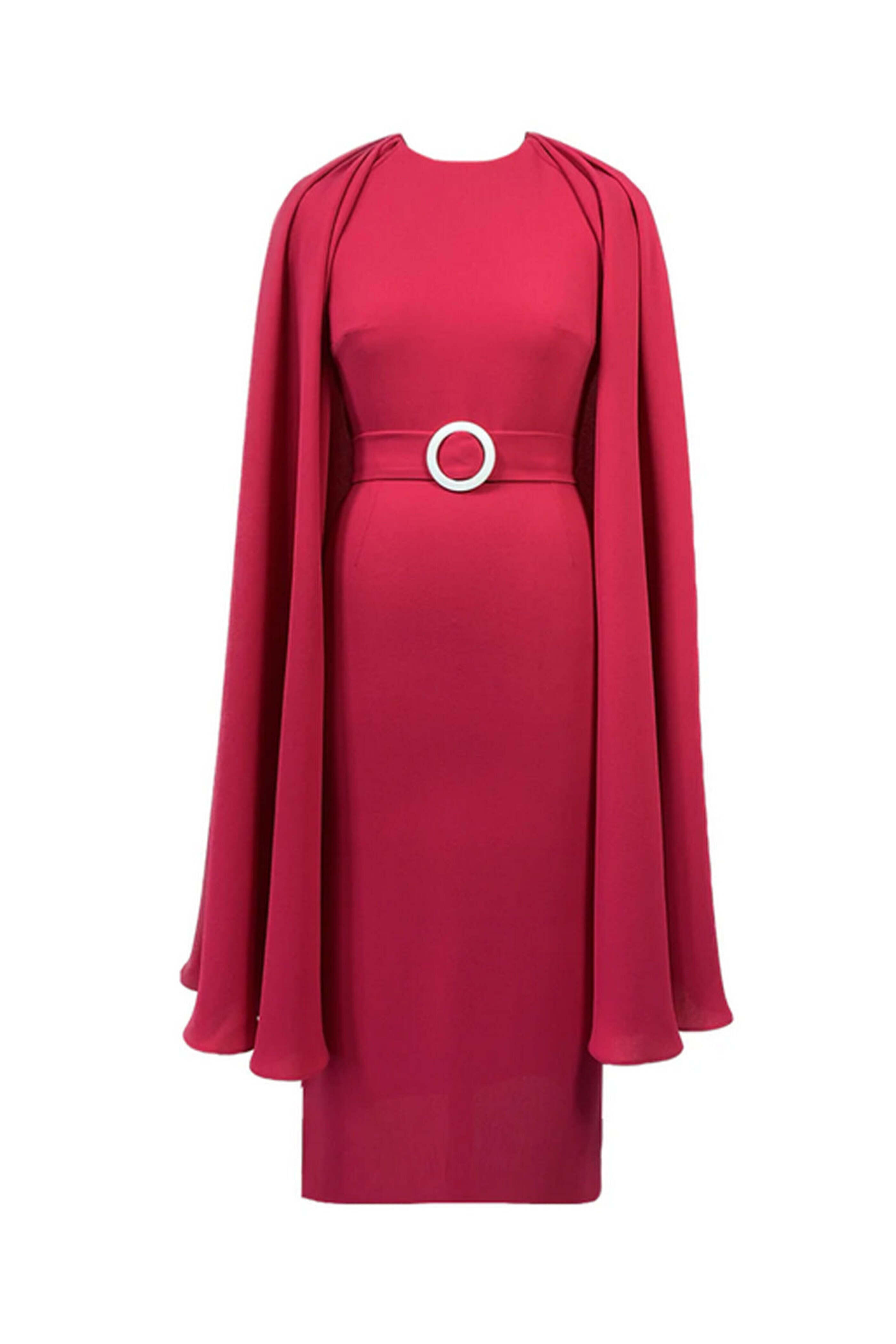 Edeline Lee - Fuchsia Mercury Belted Cape Dress