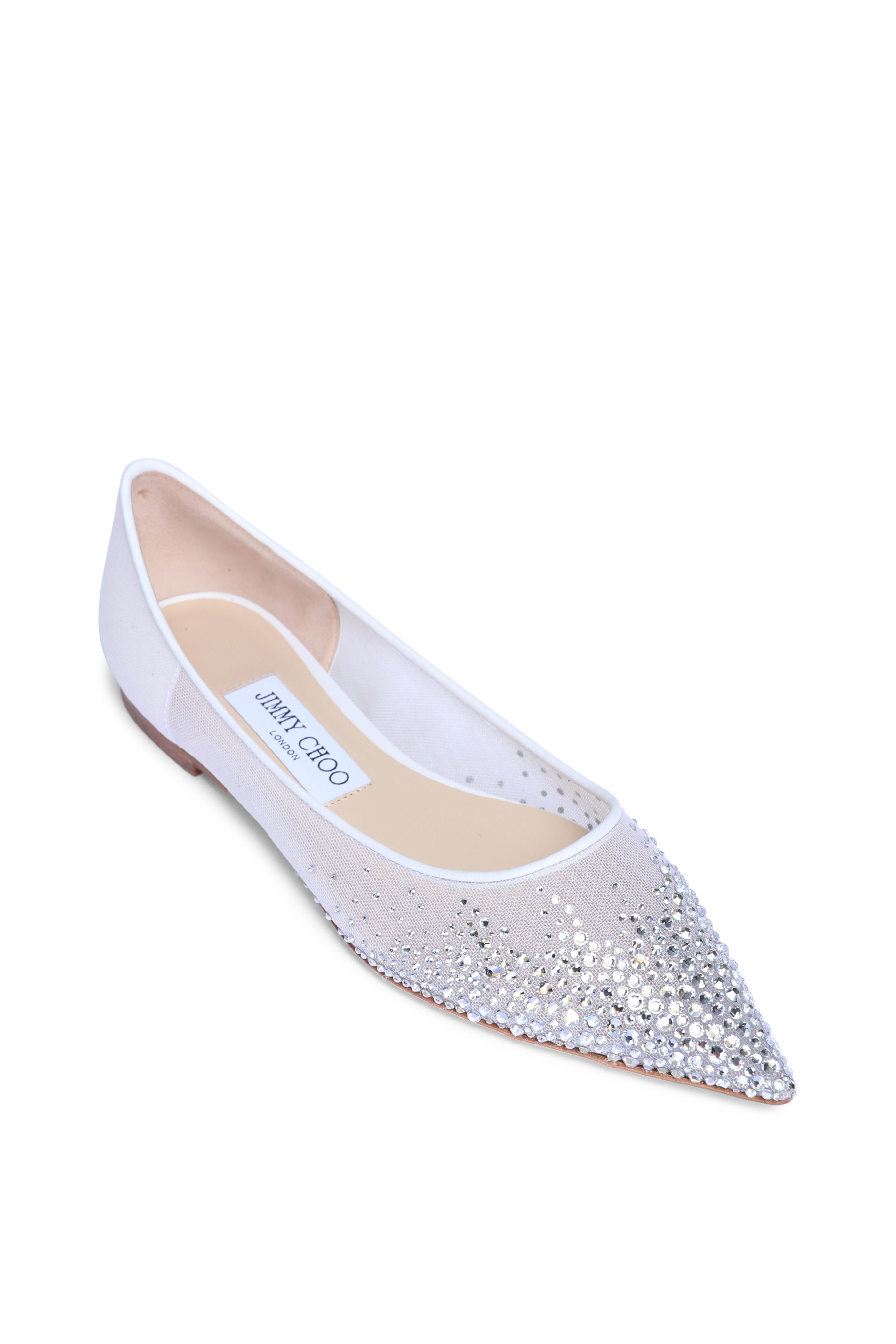 Jimmy Choo - Love White Crystal Mesh Flat
