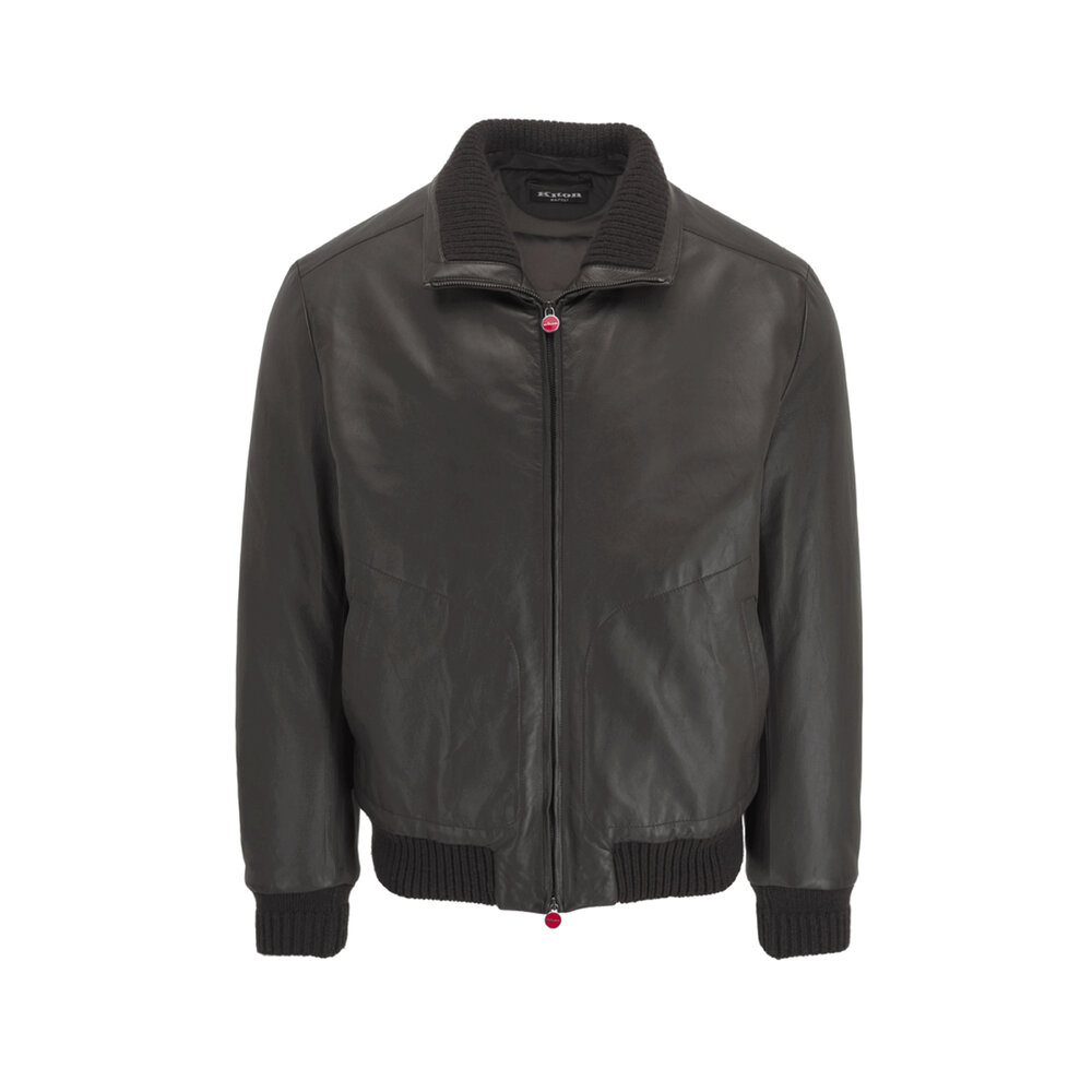 Kiton - Dark Chocolate Leather Bomber Jacket | Mitchell Stores