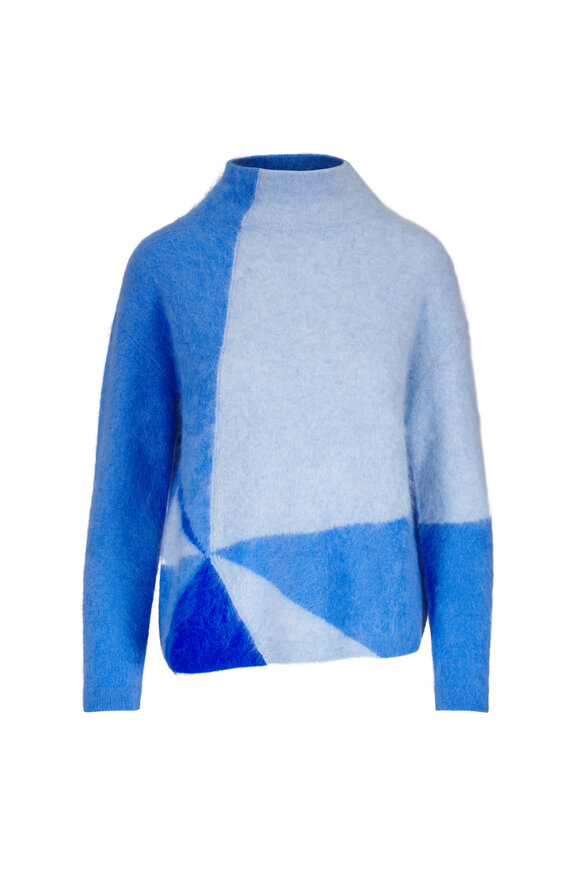 Akris Blue Multi Brushed Cashmere Sunbeam Sweater