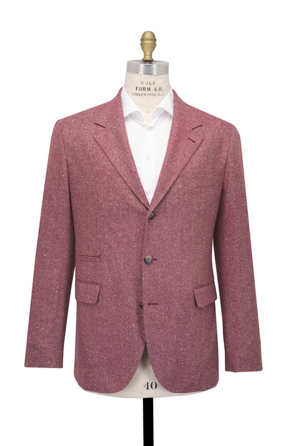 Brunello Cucinelli Red Herringbone Wool & Cashmere Sportcoat - view 3