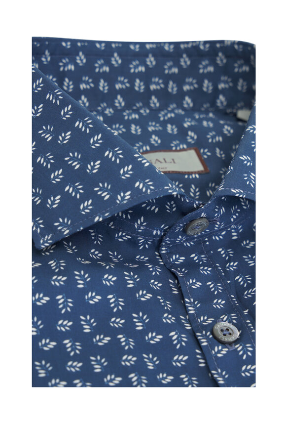 Canali - Navy Leaf Print Sport Shirt