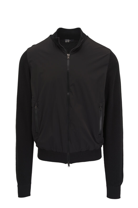 Herno Black Waffle Stitch Cotton Zip Jacket