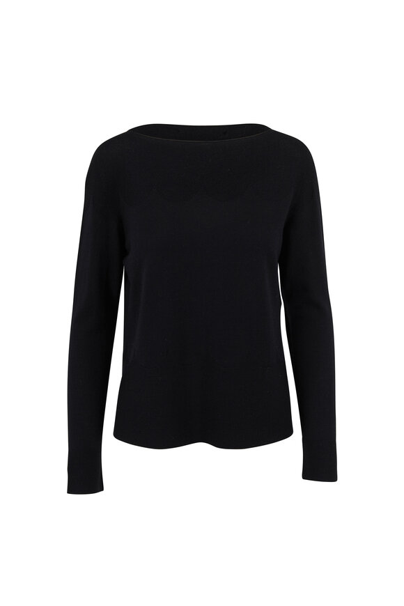 D.Exterior - Black Extrafine Wool Scallop Knit T-Shirt