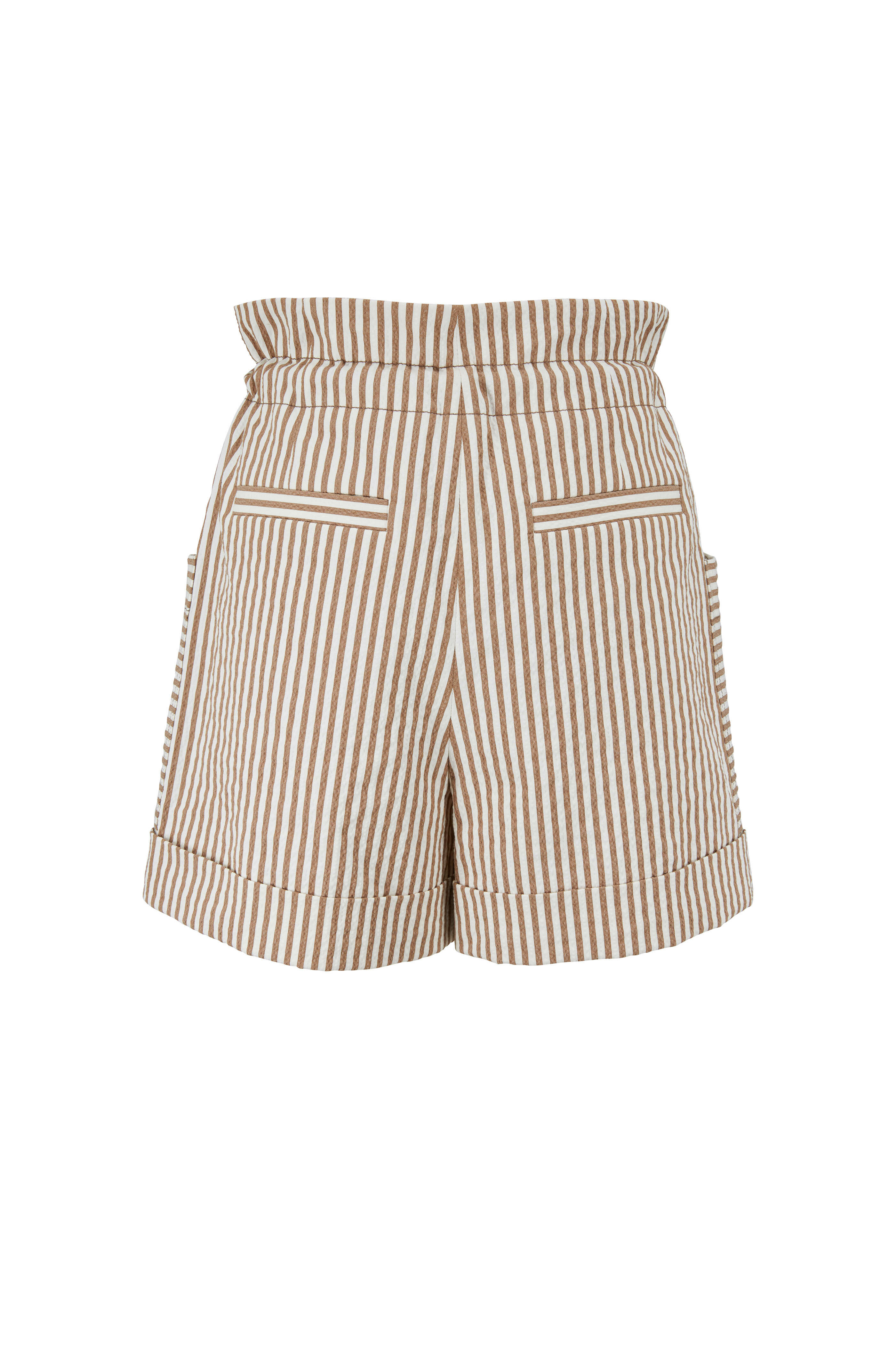 Brunello Cucinelli - Beige & White Paper Bag Seersucker Shorts