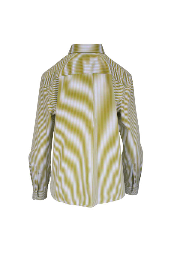 Saint Laurent Khaki & Ivory Stripe Cotton Poplin Chemise Blouse - view 3