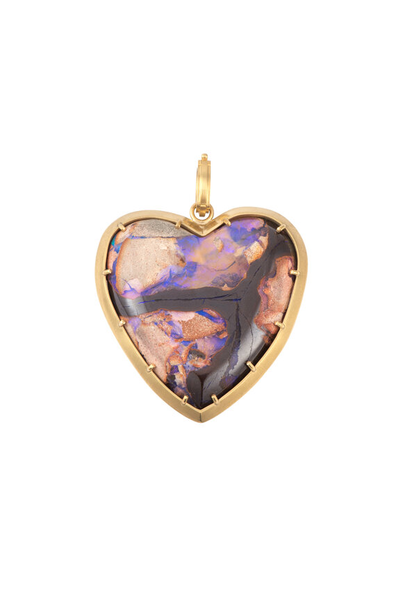 Sylva & Cie 18k Yellow Gold Australian Opal Heart Pendant - view 1