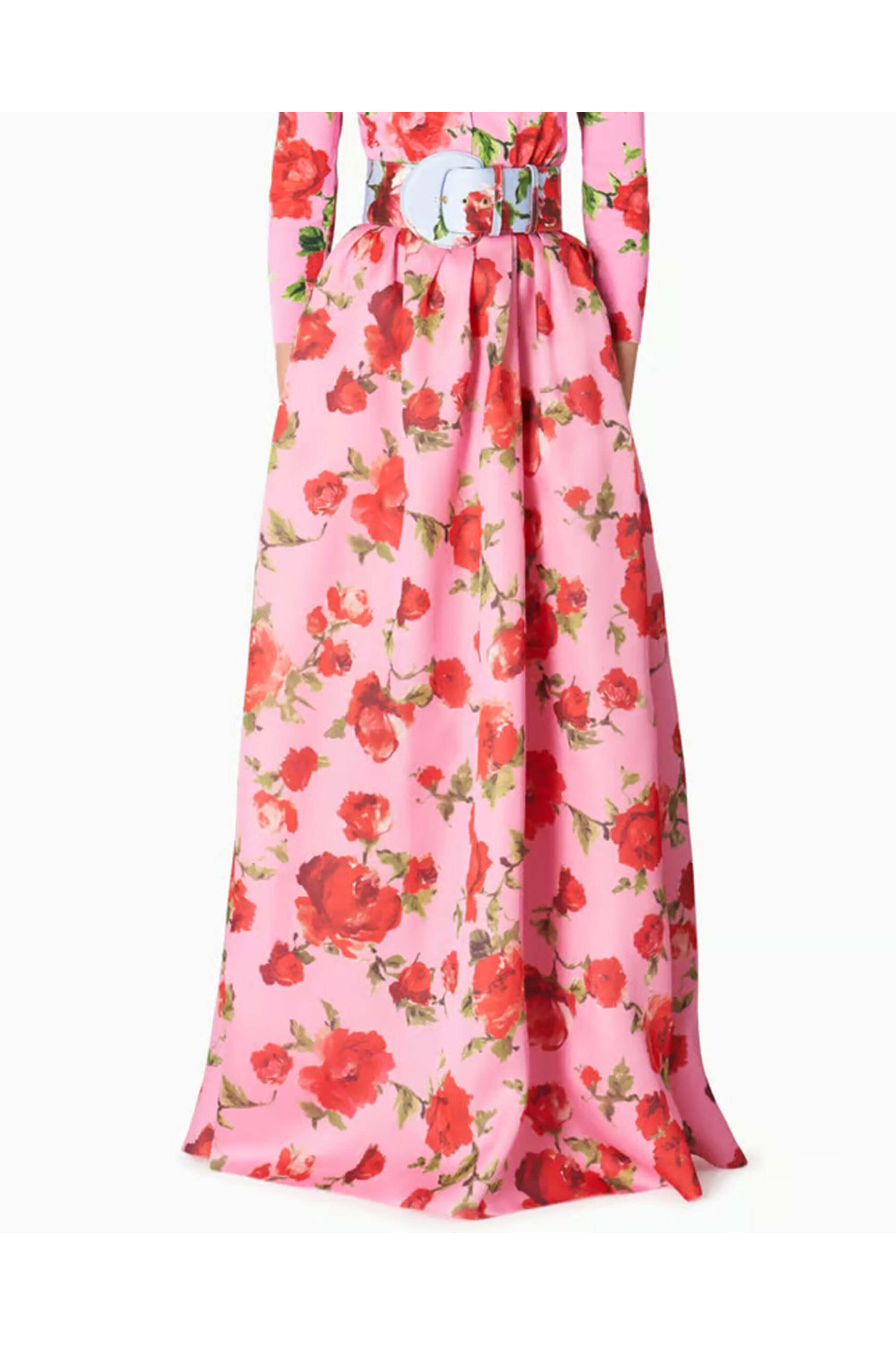Carolina Herrera - Deco Pink Floral Print Organza Ball Skirt